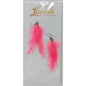 NWT Feather Dangle Earrings Embellished with Crystals - Hot Pink